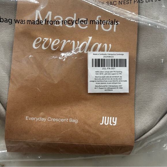 July Everyday Crescent Crossbody Bag in Taupe 100% Cotton NWT - Picture 7 of 8